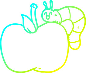 cold gradient line drawing cartoon apple and bug