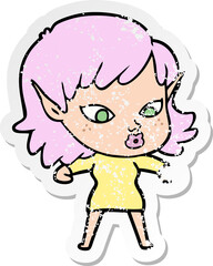 distressed sticker of a pretty cartoon elf girl