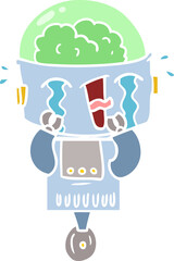 flat color style cartoon crying robot