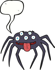 cartoon gross halloween spider with speech bubble