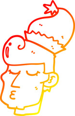 warm gradient line drawing cartoon man wearing christmas hat