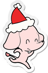 cute sticker cartoon of a elephant wearing santa hat