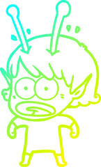 cold gradient line drawing cartoon shocked alien girl
