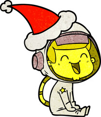 happy textured cartoon of a astronaut wearing santa hat