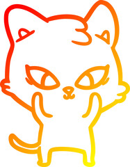 warm gradient line drawing cute cartoon cat