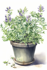 Botanical Watercolor Illustration of False Indigo in Pot. Generative AI