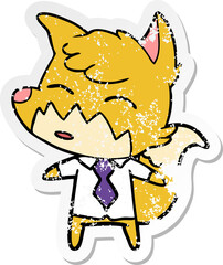 distressed sticker of a cartoon fox