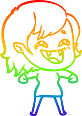rainbow gradient line drawing cartoon laughing vampire girl