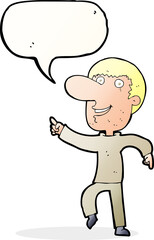 cartoon happy man dancing with speech bubble