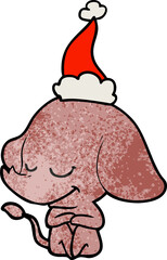 textured cartoon of a smiling elephant wearing santa hat