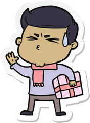 sticker of a cartoon man sweating