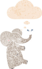 cartoon dancing elephant and thought bubble in retro textured style