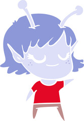 smiling alien girl flat color style cartoon