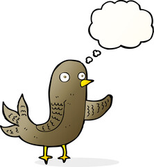cartoon waving bird  with thought bubble