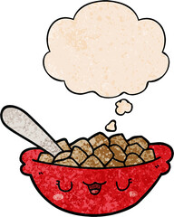 cute cartoon bowl of cereal and thought bubble in grunge texture pattern style
