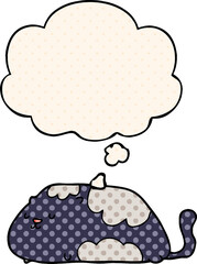 cartoon cat and thought bubble in comic book style