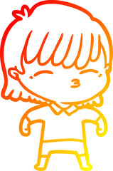 warm gradient line drawing cartoon woman