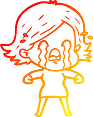 warm gradient line drawing cartoon woman crying