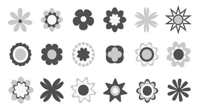 Retro Abstract Geometric Flower Shapes Elements