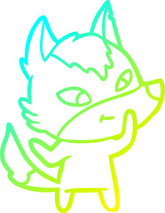cold gradient line drawing friendly cartoon wolf