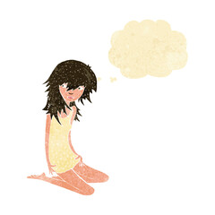 cartoon pretty girl with thought bubble