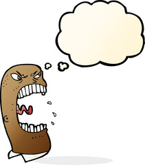 cartoon furious man shouting with thought bubble