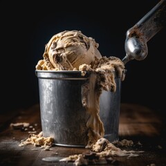 Scoops of Delight: Ice Cream Served from a Container. Generative AI