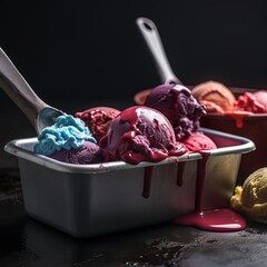 Scoops of Delight: Ice Cream Served from a Container. Generative AI