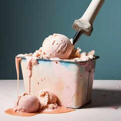 Scoops of Delight: Creamy Ice Cream Served from a Container. Generative AI