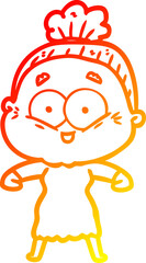 warm gradient line drawing cartoon happy old woman