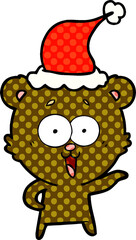 laughing teddy  bear comic book style illustration of a wearing santa hat
