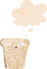 cartoon slice of bread and thought bubble in retro textured style