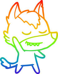 rainbow gradient line drawing friendly cartoon wolf