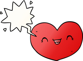 cartoon love heart and speech bubble in smooth gradient style