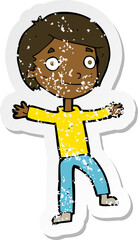 retro distressed sticker of a cartoon excited boy