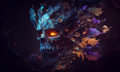 Colorful Skull With Fire In The Eyes