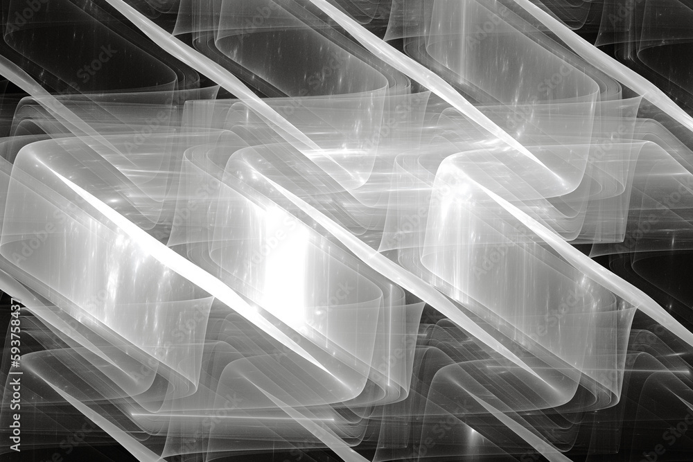 Aufkleber white pattern of crooked waves on a black background. abstract fractal 3d rendering