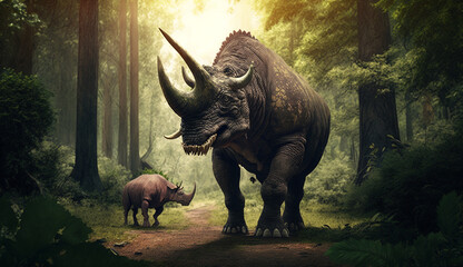 Fototapeta premium Carnivore dinosaur, bull AI Generated illustration