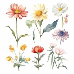Collection of Flowers on White Background