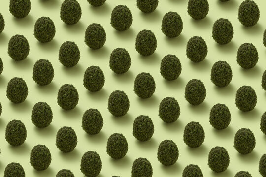 Repeated pattern of handicraft moss Easter eggs.