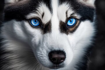 Husky with mesmerizing blue eyes, representing security. Generative AI