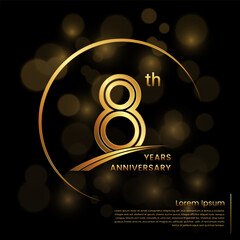 8th Anniversary logo design with double line numbers. Golden anniversary template. Vector Logo Template