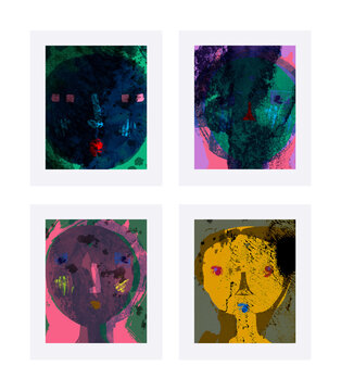 Four head portraits with grunge texture