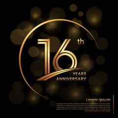 16th Anniversary logo design with double line numbers. Golden anniversary template. Vector Logo Template