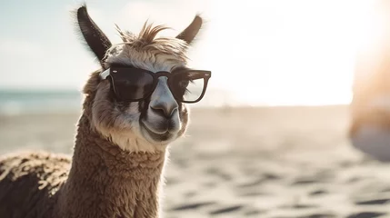 Deurstickers Lama portrait of a llama with a smile