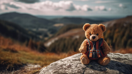 teddy bear in the mountains