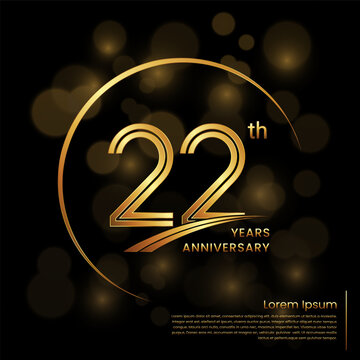 22th Anniversary logo design with double line numbers. Golden anniversary template. Vector Logo Template