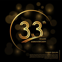 33th Anniversary logo design with double line numbers. Golden anniversary template. Vector Logo Template