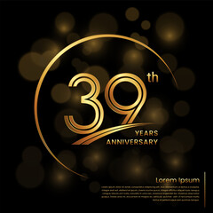 39th Anniversary logo design with double line numbers. Golden anniversary template. Vector Logo Template