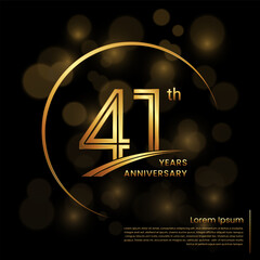 41th Anniversary logo design with double line numbers. Golden anniversary template. Vector Logo Template